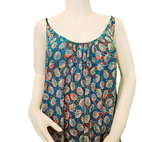 KARMA Hwy Blue Grn Shift Maxi Ruffle Hem Dress OS NWT - Picture 7 of 8